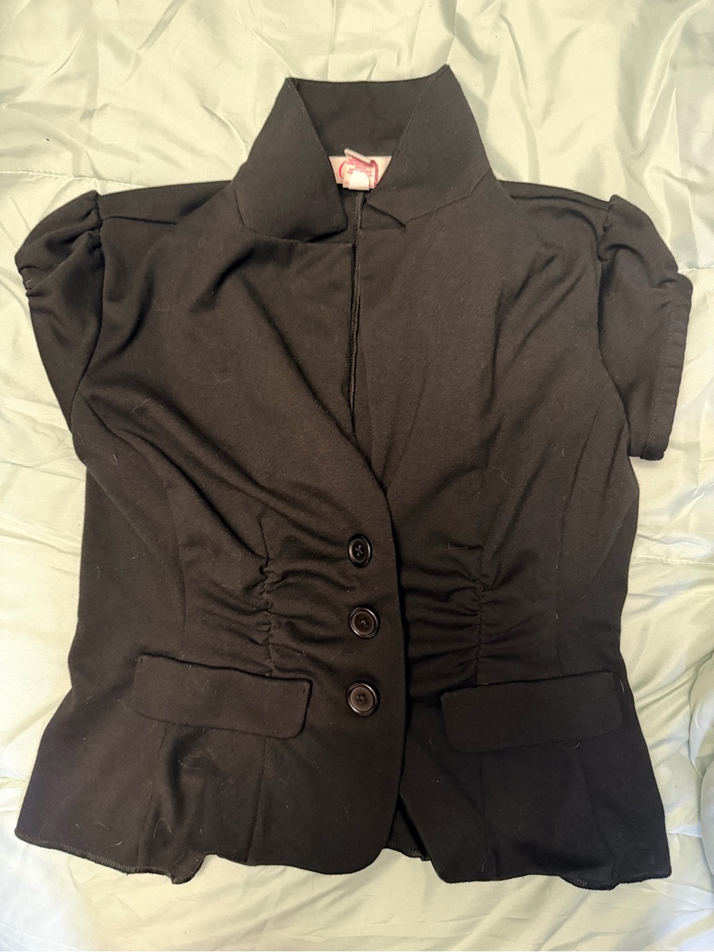 Candie's Black Short-Sleeve Ruched Blazer Jacket